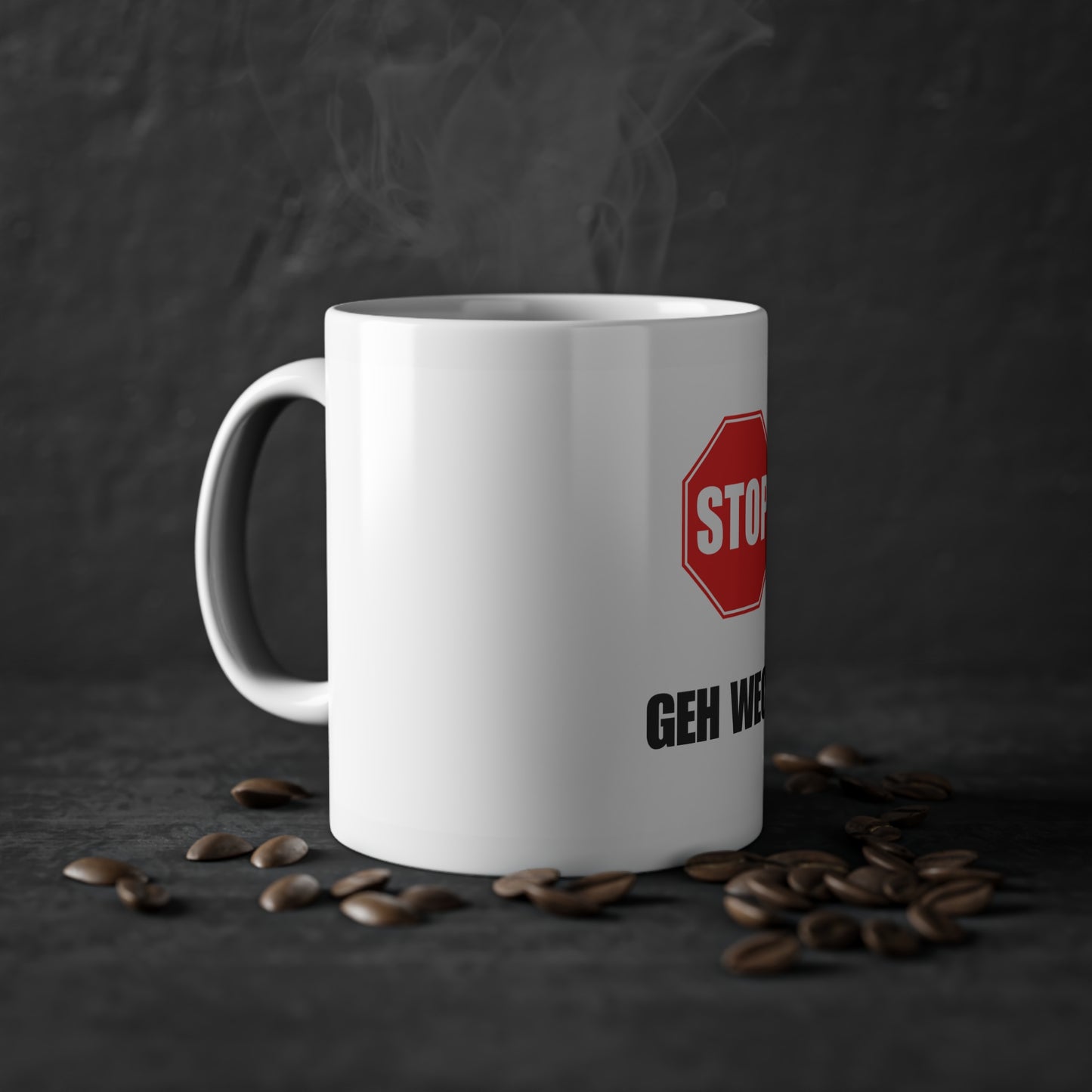 Lustige Tasse „Geh wech“ – Witziges Design für den Alltag – Seißer Hintergrund