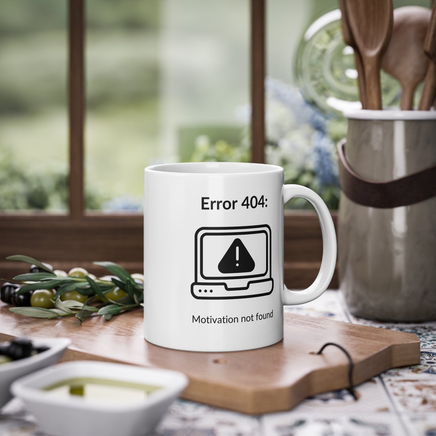 Funny mug “Error 404: Motivation not found” – Perfect for nerds &amp; office heroes