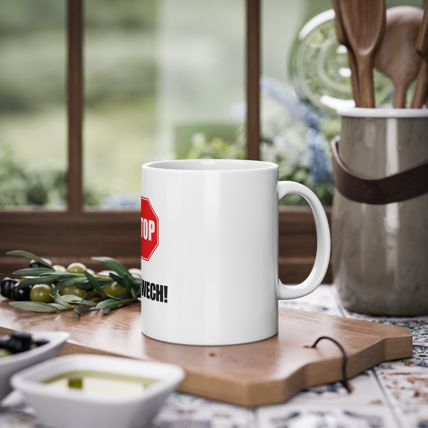 Lustige Tasse „Geh wech“ – Witziges Design für den Alltag – Seißer Hintergrund