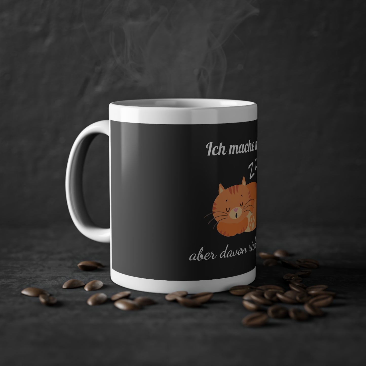 Lustige Tasse – Ich mache nichts, aber davon richtig viel – Katze – Schwarzer Hintergrund